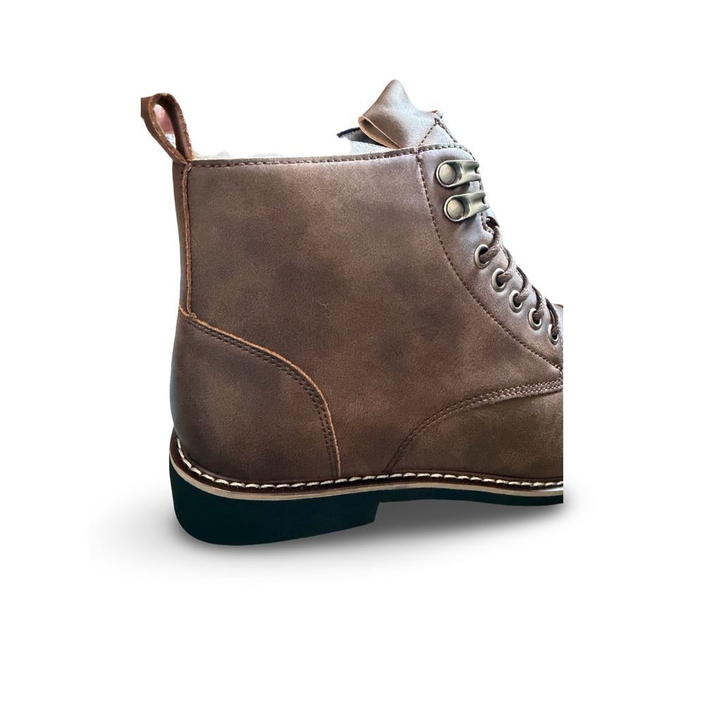 Mens Dark Brown Faux Leather Cap Toe Lace Up Ankle Boots M 8.5 - Picture 9 of 14